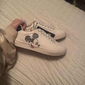 White Sneakers with Mickey Mouse Design